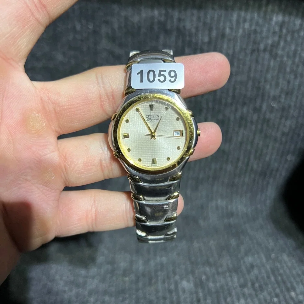 Vintage Citizen Elegance Watch Mens Silver Gold Two Tone Signature 1112-S66137